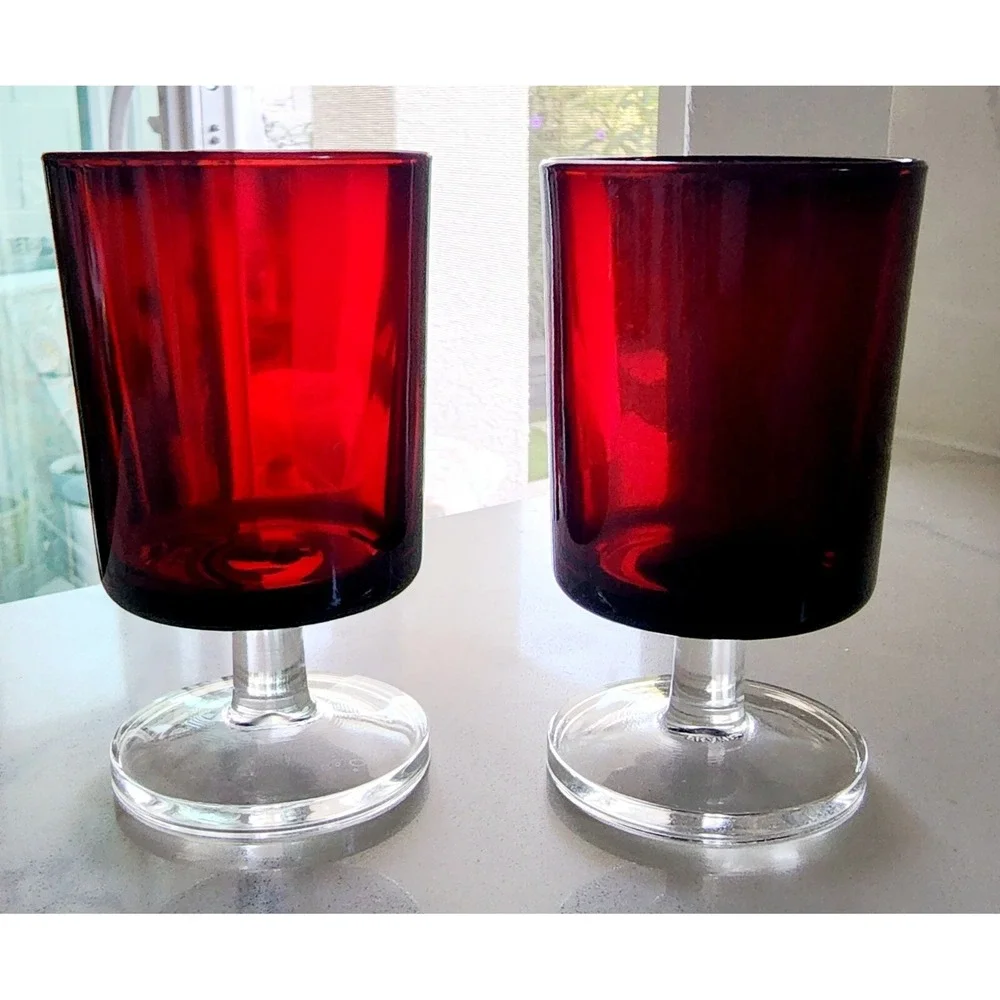 Vintage Luminarc France Ruby Red 6oz Cordial Glasses Set Of 2